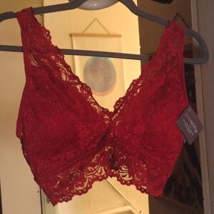 *nwt* smart & sexy crimson red padded lace bralette - women's size large